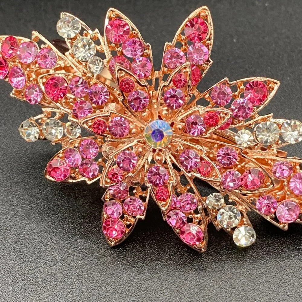 Gorgeous Sparkly Pink and White Rhinestone Encrusted Snap Barrette Hair Clip - Picture 2 of 12